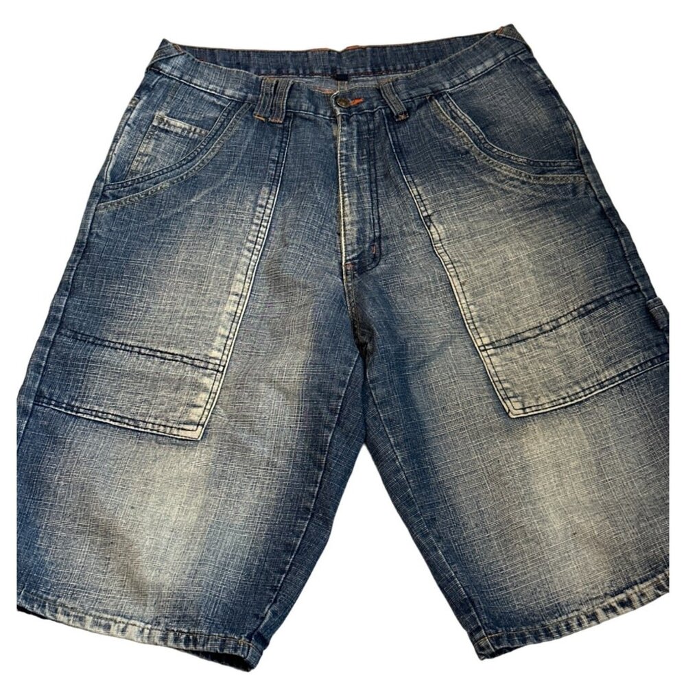 Vintage 90s Karl Kani Gold Baggy Jean Shorts Men Size 34 Long Ramie Hip Hop